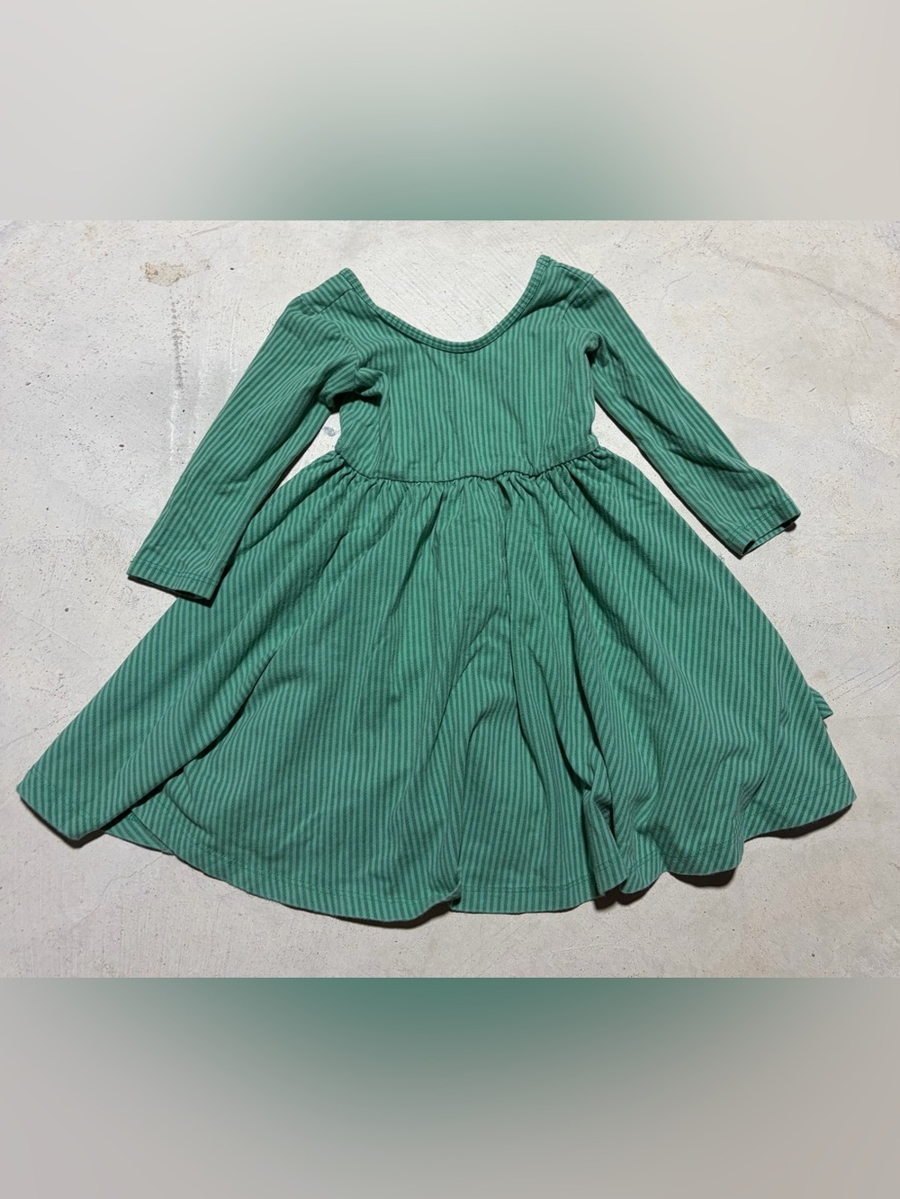 Alice and Ames Girls' Long Sleeve Green striped Twirl Dress 4T